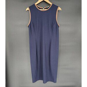 Lauren Ralph Lauren Sleeveless Midi Dress Size S/M Navy Faux Leather Trim Preppy
